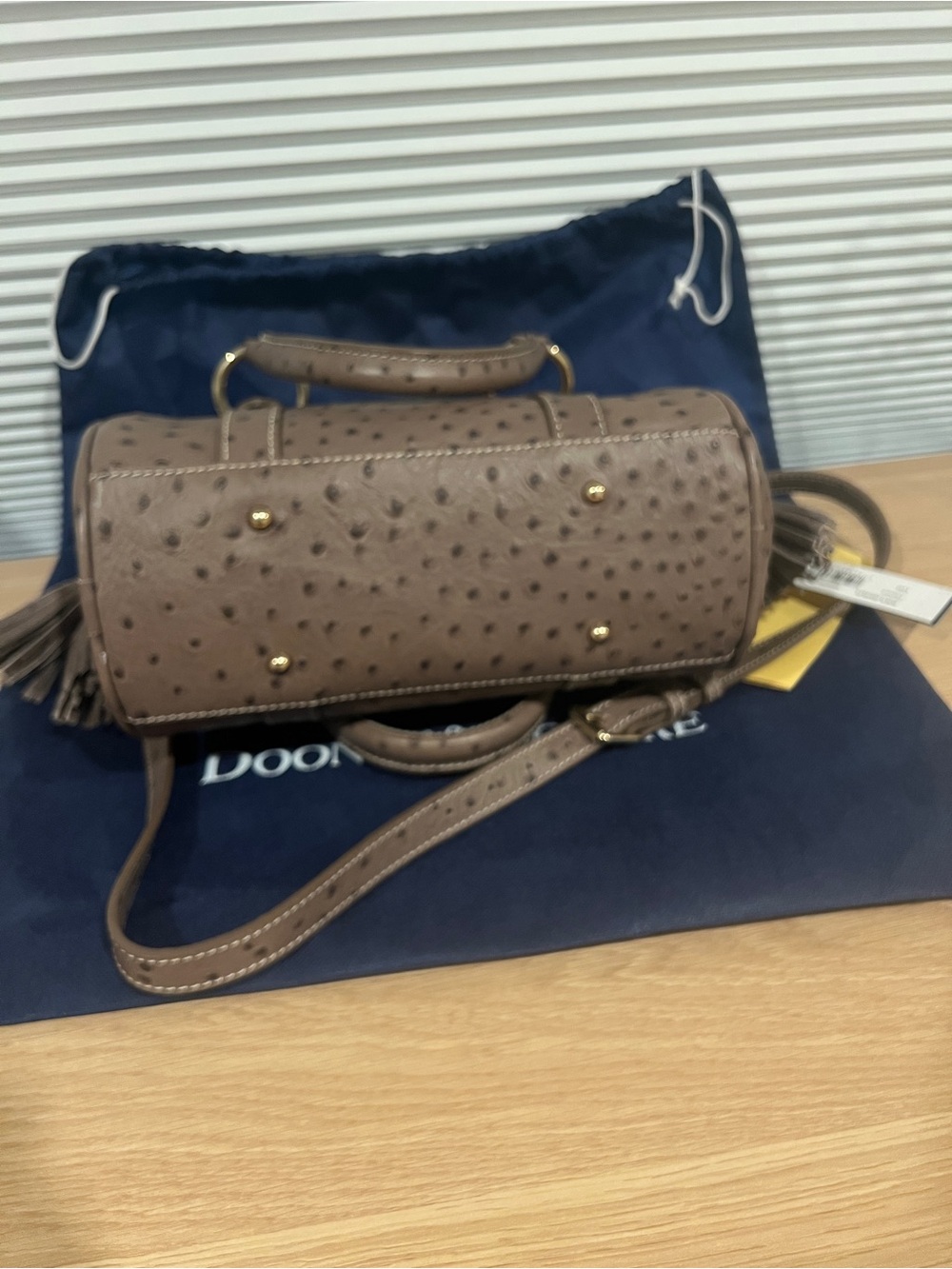 Dooney & Burke Ostrich Pocket Satchel Color Elephant - Picture 4 of 8